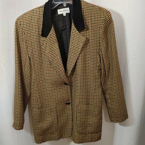 Paris Blue Womens Blazer Brown Plaid Elbow Patch